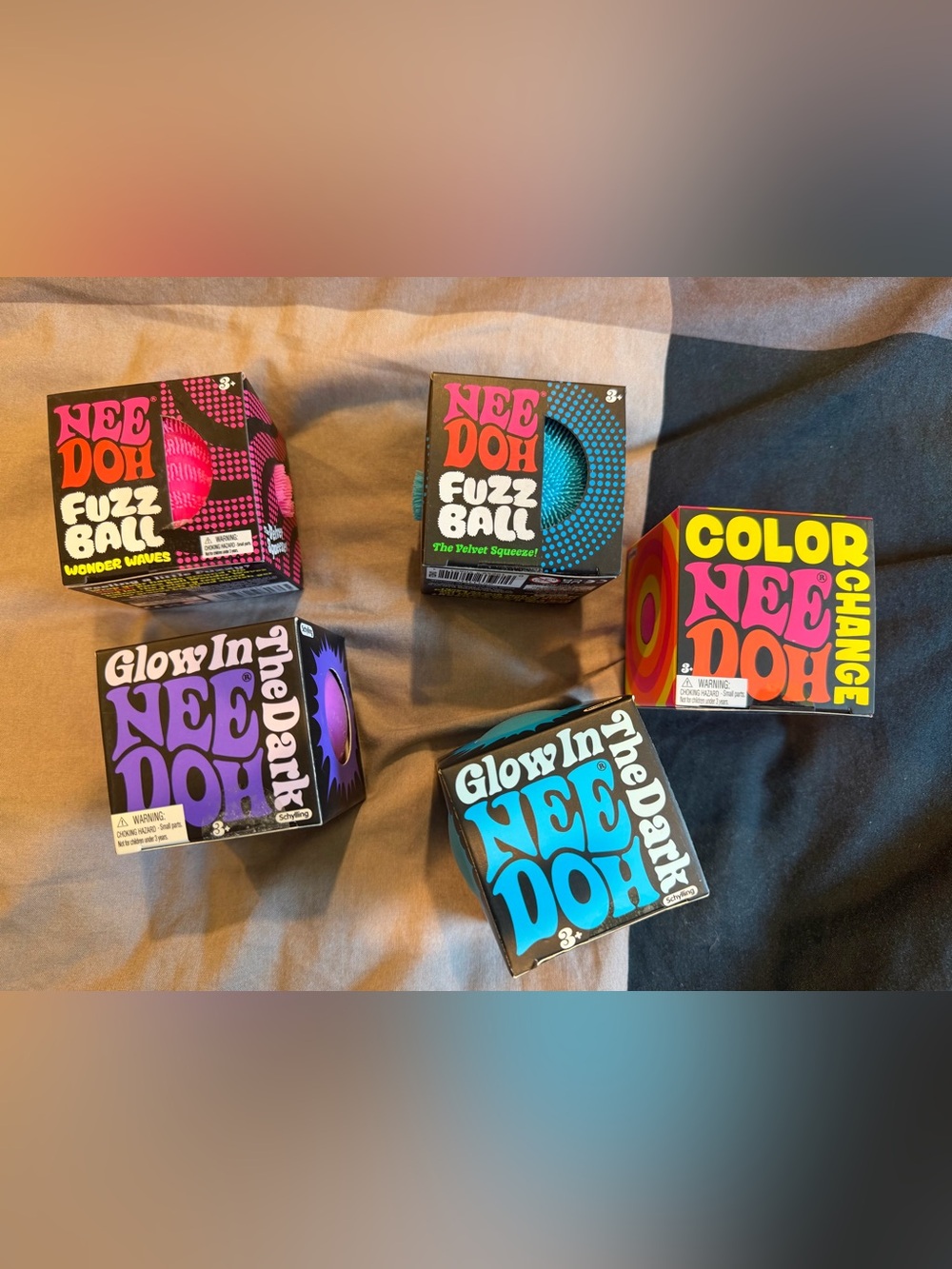 Nee Doh Bundle of  Fuzz Balls & Glow-in-the-Dark Balls & Color Changing Ball